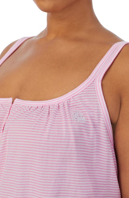 Ralph Lauren Plus Size Cotton Knit Double-strap Nightgown In Pink Stripe