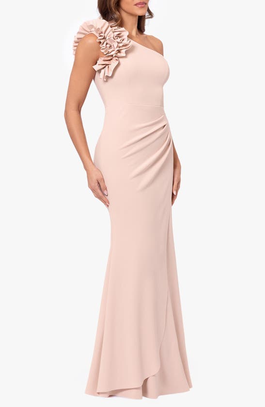 Shop Xscape Evenings Ruffle One-shoulder Mermaid Gown In Blush