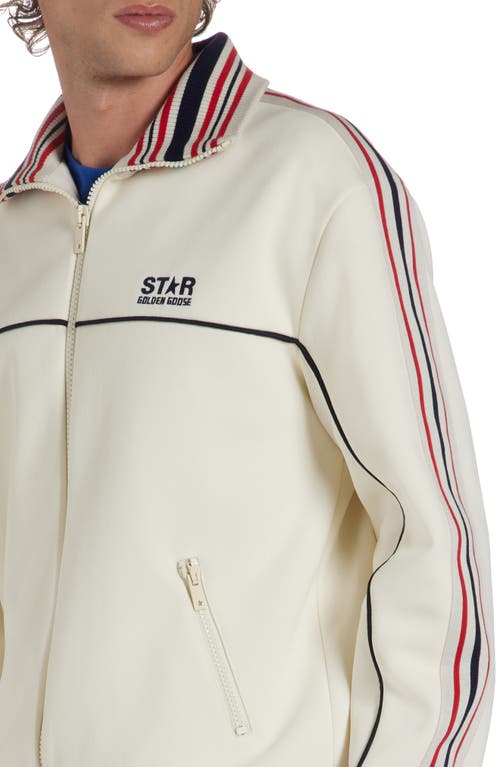Golden Goose Multicolor Track Raglan Sweatshirt In Papyrus/dark Blue