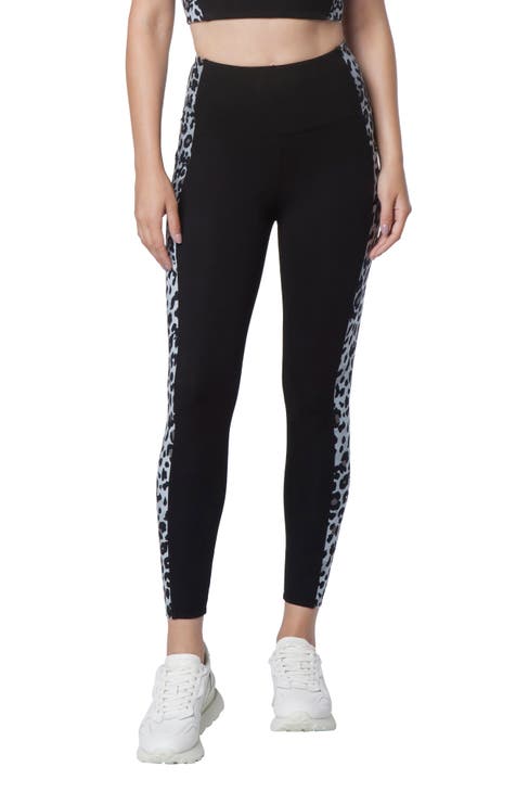 High Waisted Plus Size Gym Tights Black with Coral Zebra Accents