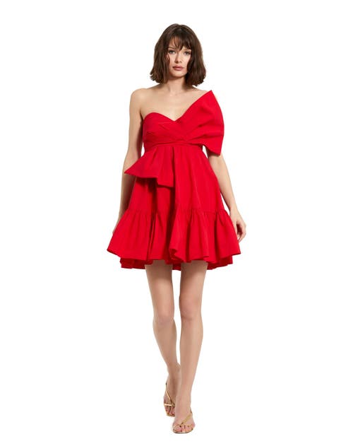 Mac Duggal Faille Strapless Twist Bow Mini Dress In Cherry