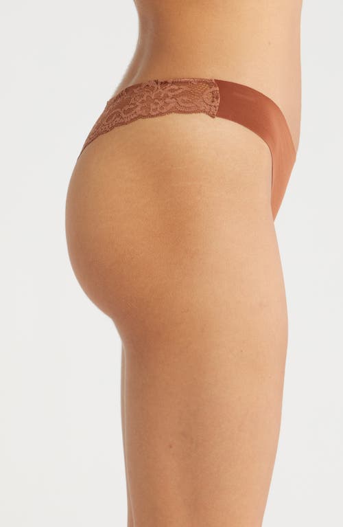Journelle Estelle Lace Trim Stretch Cotton Thong In Cannelle