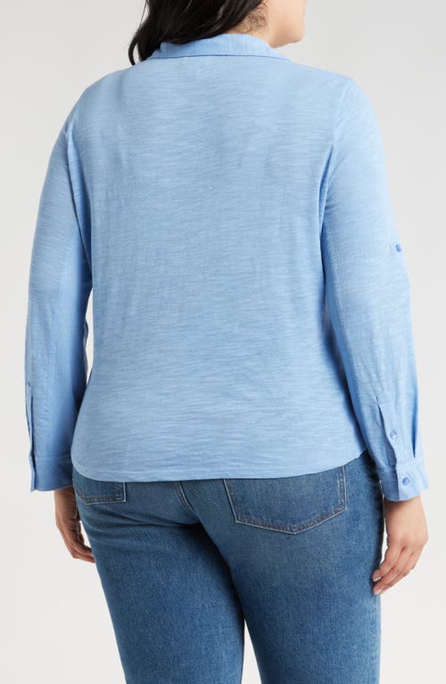 Shop Caslonr Caslon(r) Roll Sleeve Knit Button-up Shirt In Blue Cornflower