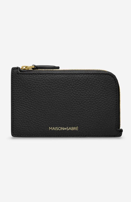 Shop Maison De Sabre Maison De Sabré Leather Zip Card Holder In Black Caviar