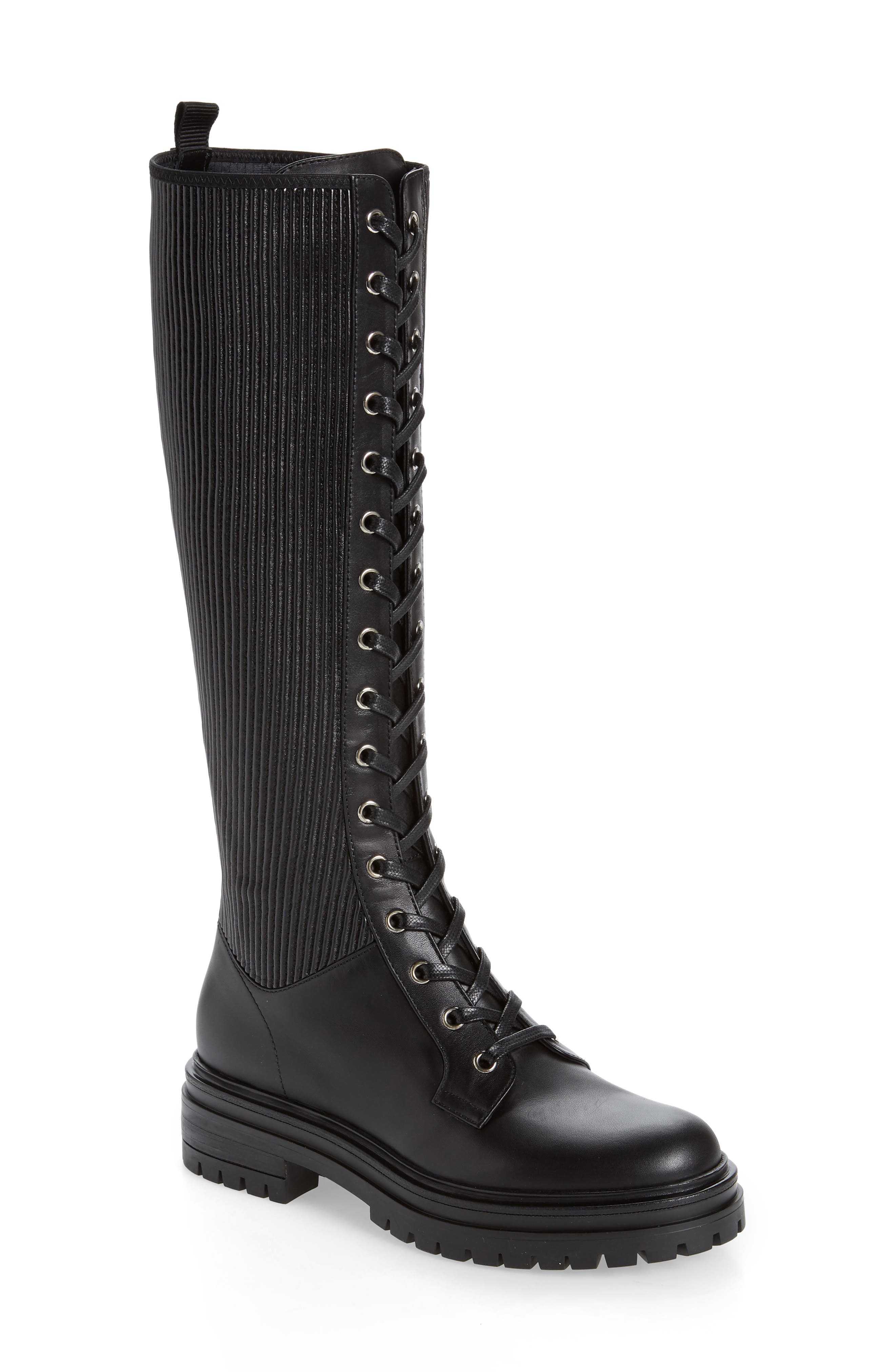black knee high lace up boots