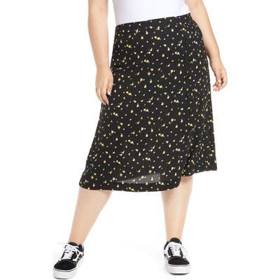 Plus Size Bp. Floral Side Button Midi Skirt, Black