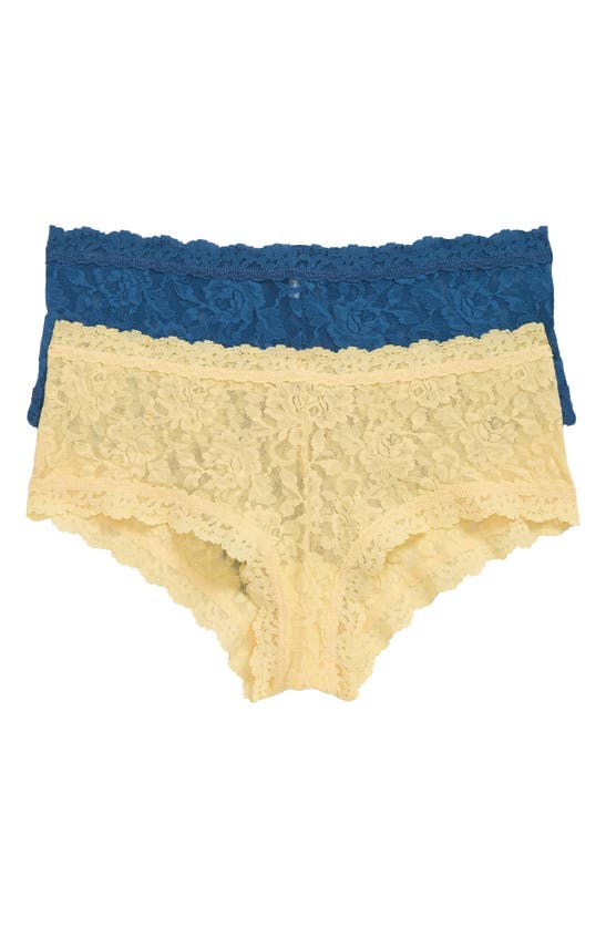 Hanky Panky Assorted 2-pack Lace Boyshorts In Buttercup/ Storm Cloud