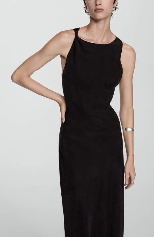 Mango Side Slit Sleeveless Cupro Blend Dress In Charcoal