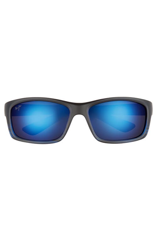 Maui Jim Kanaio Coast 61mm Polarizedplus2® Rectangular Sunglasses In Matte/blue/black Stripe