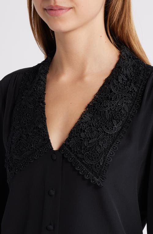 Frame Lace Collar Button-up Silk Shirt In Black