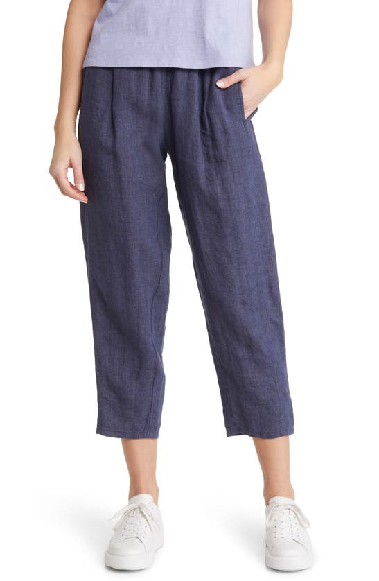 Eileen Fisher Blue Cropped Linen Trousers