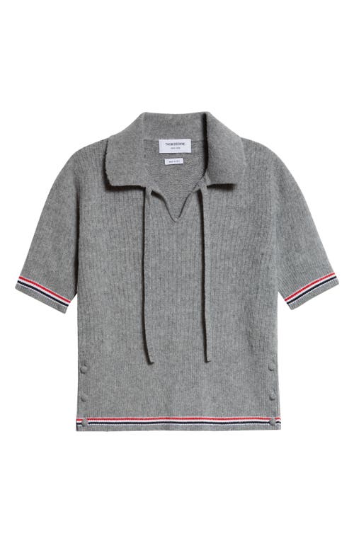 Shop Thom Browne Tricolor Trim Wool Blend Polo Sweater In Light Grey