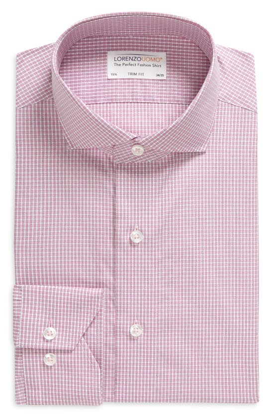 Shop Lorenzo Uomo Windowpane Check Trim Fit Dress Shirt In Pink