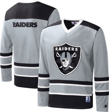Men's Starter Silver Las Vegas Raiders Cross-Check V-Neck Long Sleeve T-Shirt Size: Medium