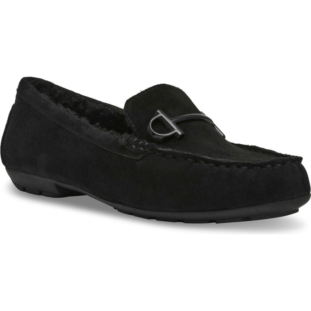 Anne Klein Orlaa Faux Fur Slipper In Black Microsuede