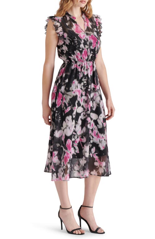 Shop Steve Madden Allegra Floral Ruffle Chiffon Midi Dress In Black Multi