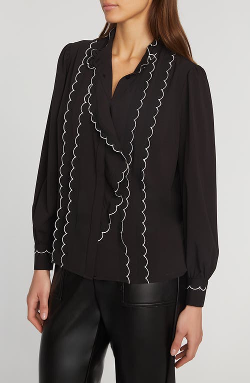 Shop Elie Tahari The Rae Scallop Shirt In Noir With Contrasting White