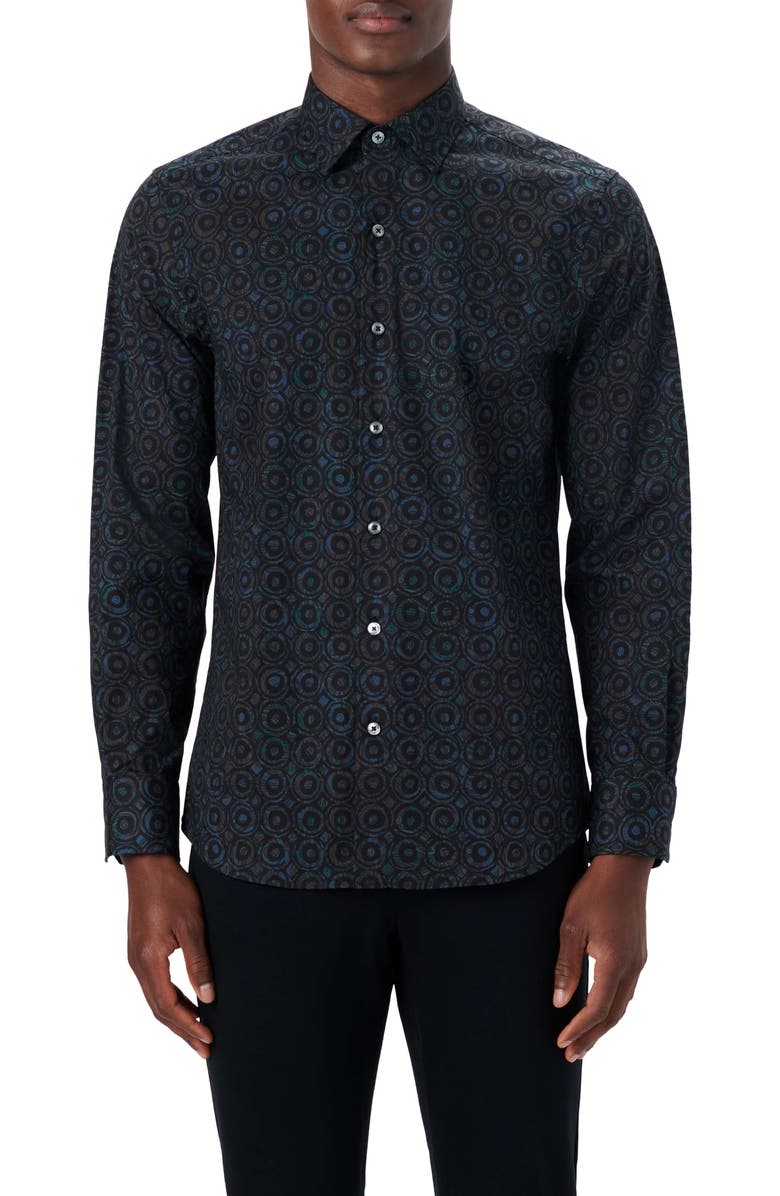 Bugatchi Shaped Fit Abstract Print Stretch Cotton Button-Up Shirt ...
