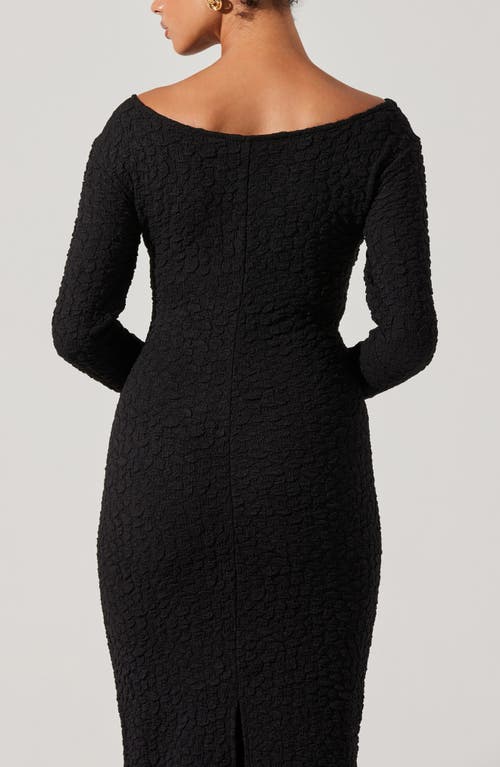 Shop Astr The Label Textured Knot Front Off The Shoulder Long Sleeve Dress In Black