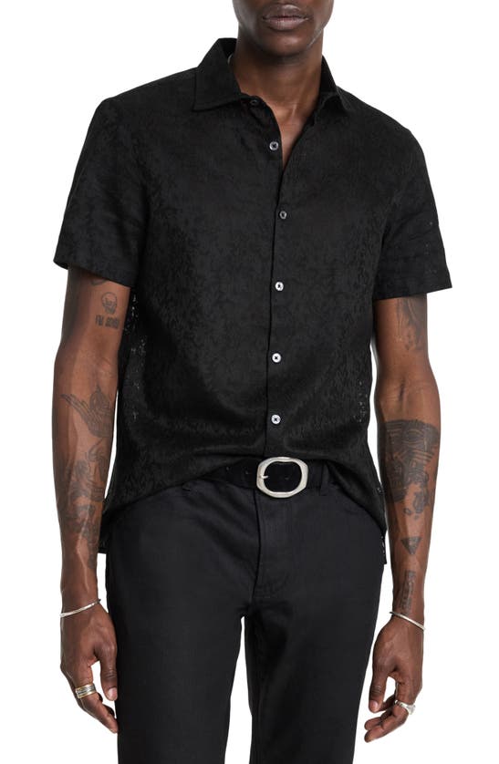 Shop John Varvatos Short Sleeve Button-up Shirt In Black