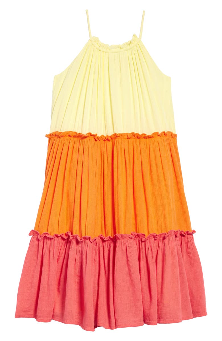 TUCKER AND TATE Tucker + Tate Tiered Crinkle Dress, Main, color, YELLOW LEMONADE MULTI