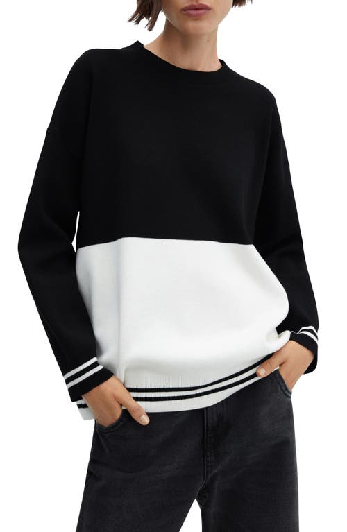 MANGO Colorblock Oversize Crewneck Sweater Black at Nordstrom,