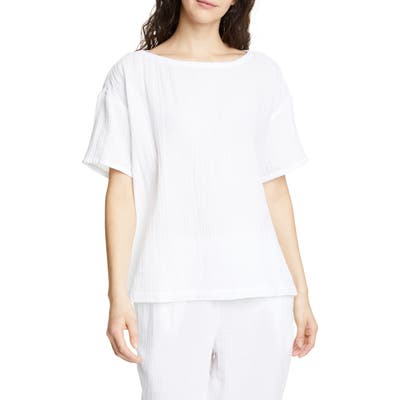 Eileen Fisher Boat Neck Boxy Organic Cotton Top, White