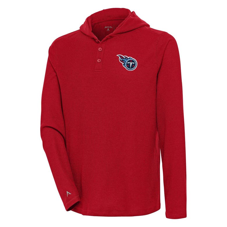 Shop Antigua Red Tennessee Titans Strong Hold Long Sleeve Henley Hoodie T-shirt