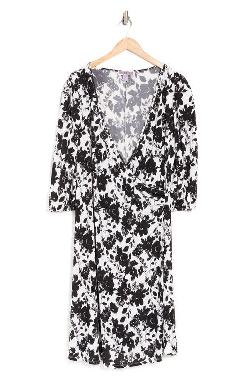 Shop By Design Amelia Side Ruched Surplice Dress In Black/white Floral