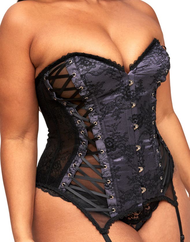 Adore Me Aurora Boned Corset & Thong Set In Black
