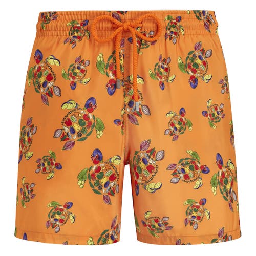 Vilebrequin Men's Rata Turtles Ultra-Light And Packable Swim Trunks in Carotte 