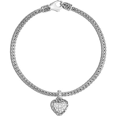 John Hardy Classic Chain Diamond Pave Heart Charm Bracelet