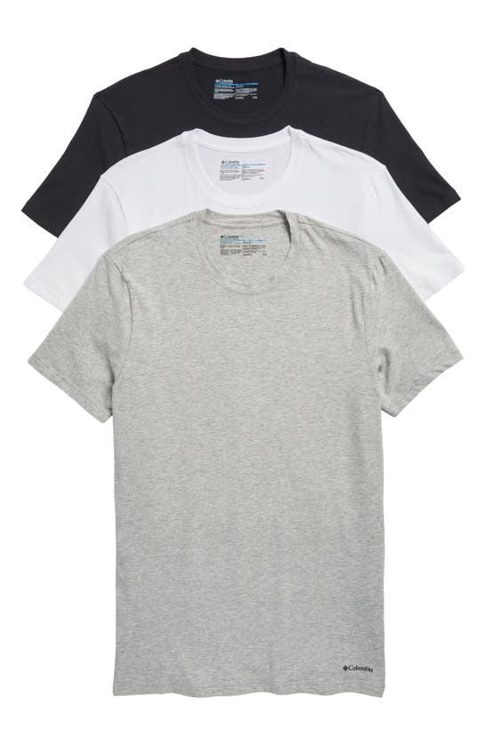Columbia 3-pack Cotton Crewneck T-shirts In Black/light Grey Heather/white