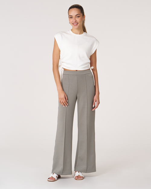 Rebody Active Madison Pintuck Wide Leg Scuba Pant 30" In Desert Sage
