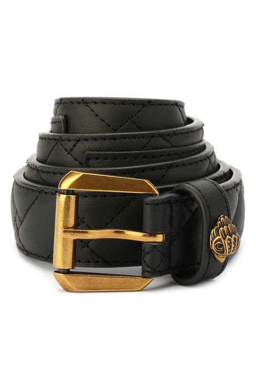 Micro Quilt Leather Belt in Black/Antique Brass