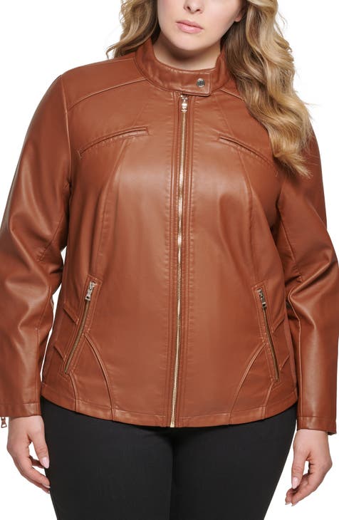 Faux Leather Racer Jacket (Plus Size)