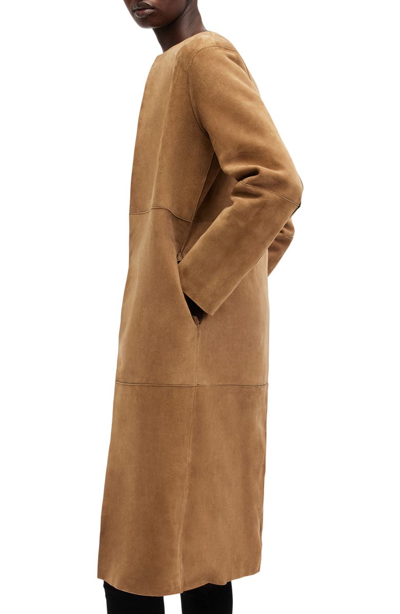 AllSaints Reversible Leather & Suede Long Jacket, Alternate, color, Brown/ Black