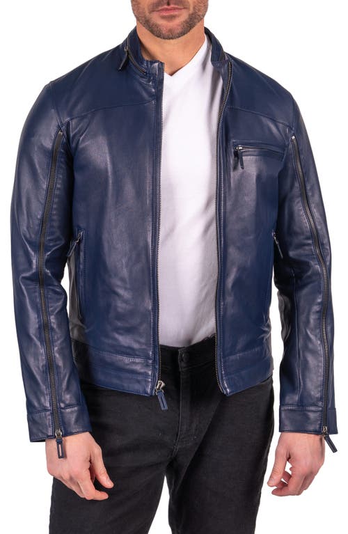 Comstock & Co. Leather Moto Jacket in Royal Blue