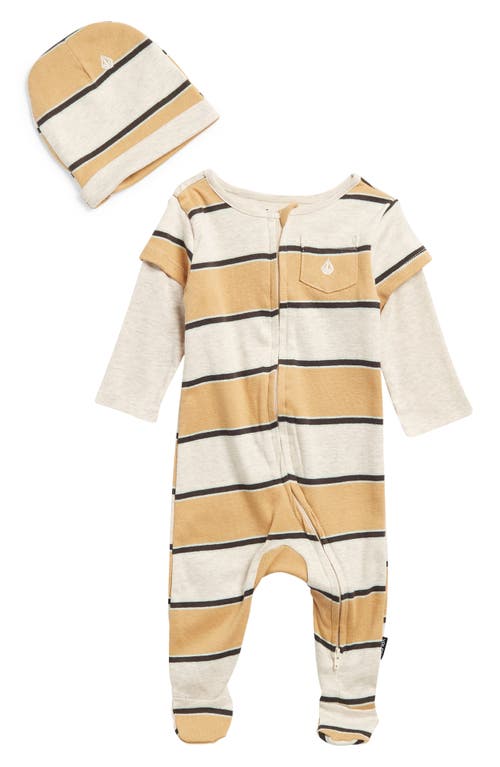 Volcom Babies'  Stripe Zip Footie & Hat Set In Tan