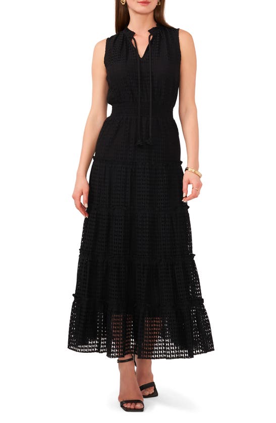 Shop 1.state Tie Neck Smocked Sleeveless Maxi Dress In Rich Black