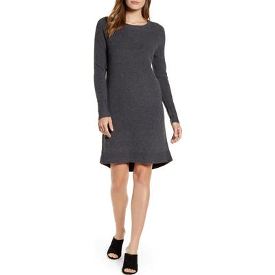 Caslon Long Sleeve Thermal Stitch Sweater Dress, Grey