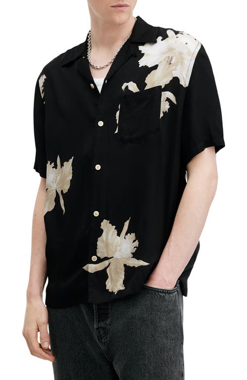 Shop Allsaints Lachaise Floral Camp Shirt In Jet Black