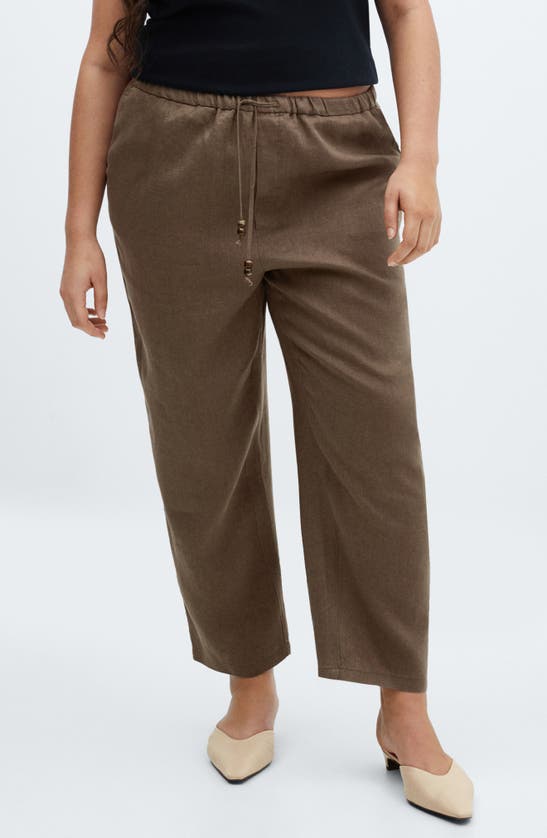 Shop Mango Drawstring Linen Ankle Pants In Medium Brown