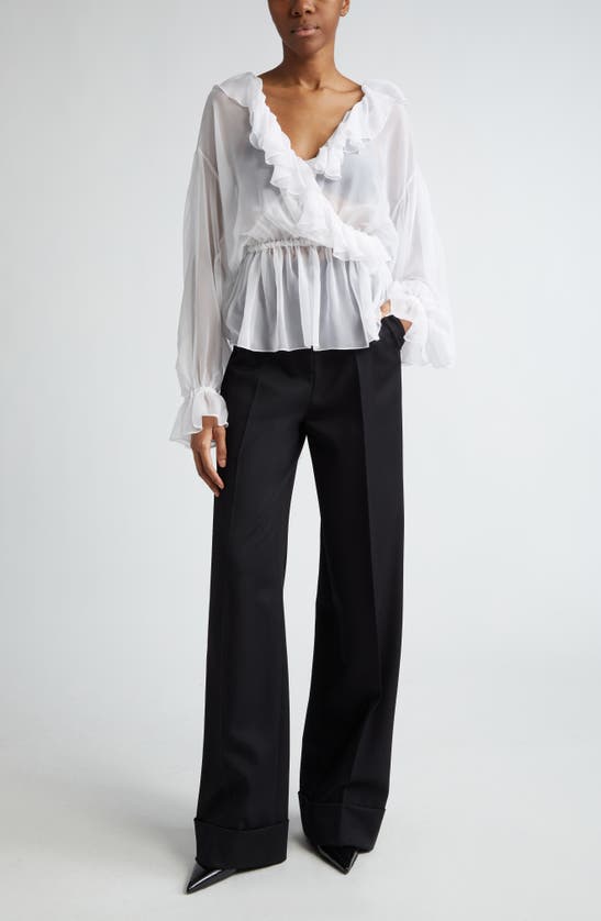 Shop Dolce & Gabbana Dolce&gabbana Pleated Cuff Hem Virgin Wool & Silk Trousers In N0000 Nero