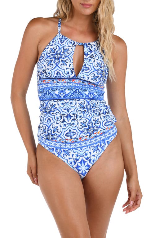 La Blanca Alboran High Neck Keyhole Tankini in Blue 