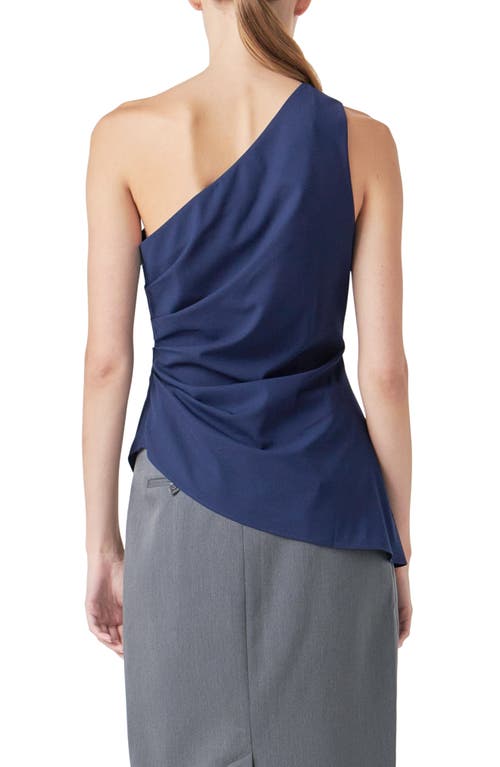 Shop Grey Lab One-shoulder Pleated Top In Navy