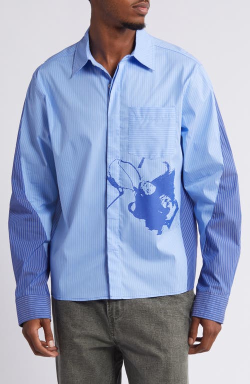 JUNGLES Togetherness Pinstripe Button-Up Shirt Blue at Nordstrom,
