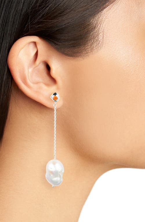 Shop Faris Pearl & Sapphire Mismatched Drop Earrings In Silver