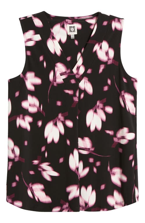 Shop Anne Klein Abstreact Floral Pleat V-neck Sleeveless Top In Orchid Pink Multi