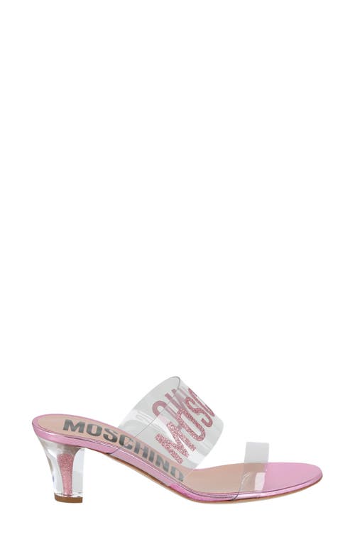 Moschino Glitter Logo Heel Sandals In Transparent Pink